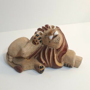 3” Vtg Artesania Rinconada Lion Hand Carved Glazed Clay Figurine Scratching Head